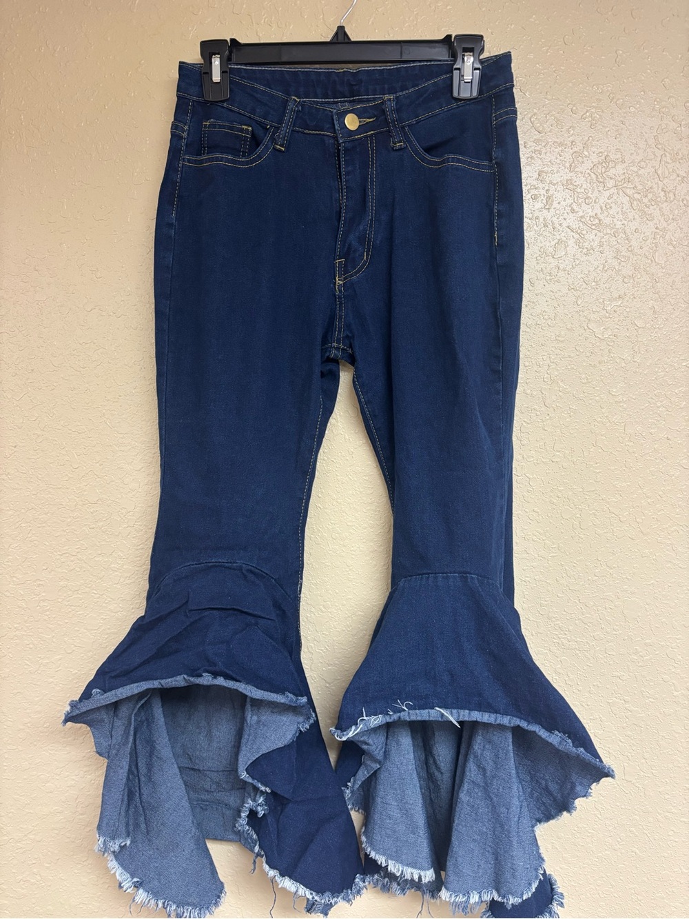 Women's Dark Blue Ruffle Hem Jeans